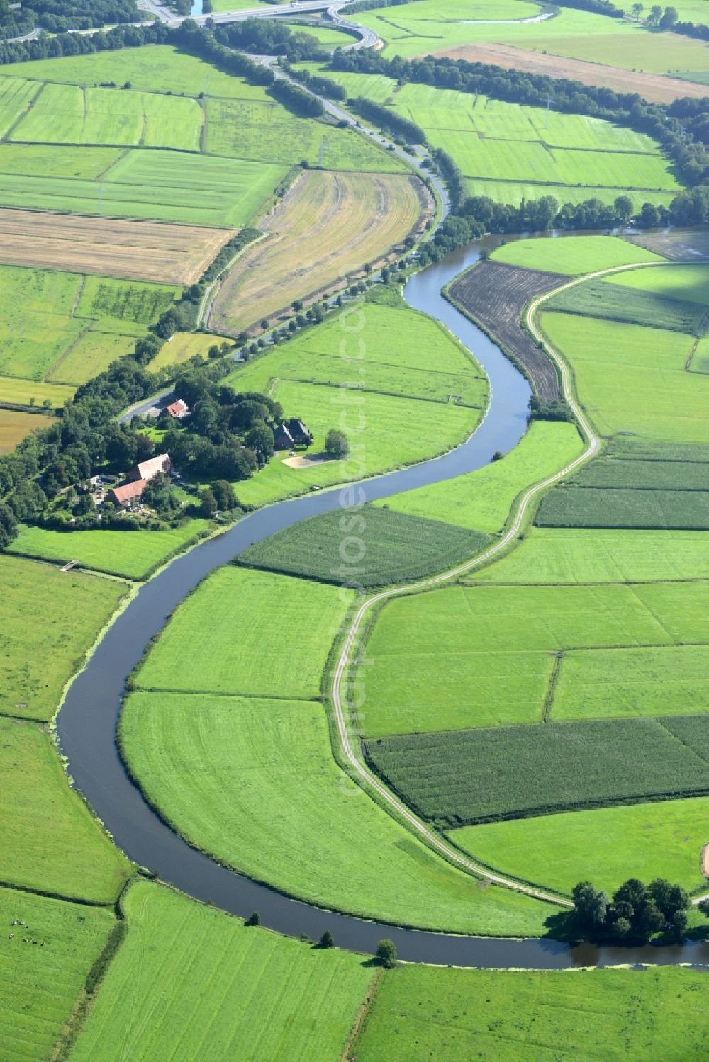 Loxstedt from above - Riparian zones on the course of the river Alte Lune in Loxstedt in the state Lower Saxony