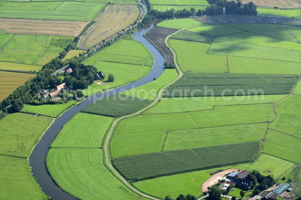 Aerial image Loxstedt - Riparian zones on the course of the river Alte Lune in Loxstedt in the state Lower Saxony