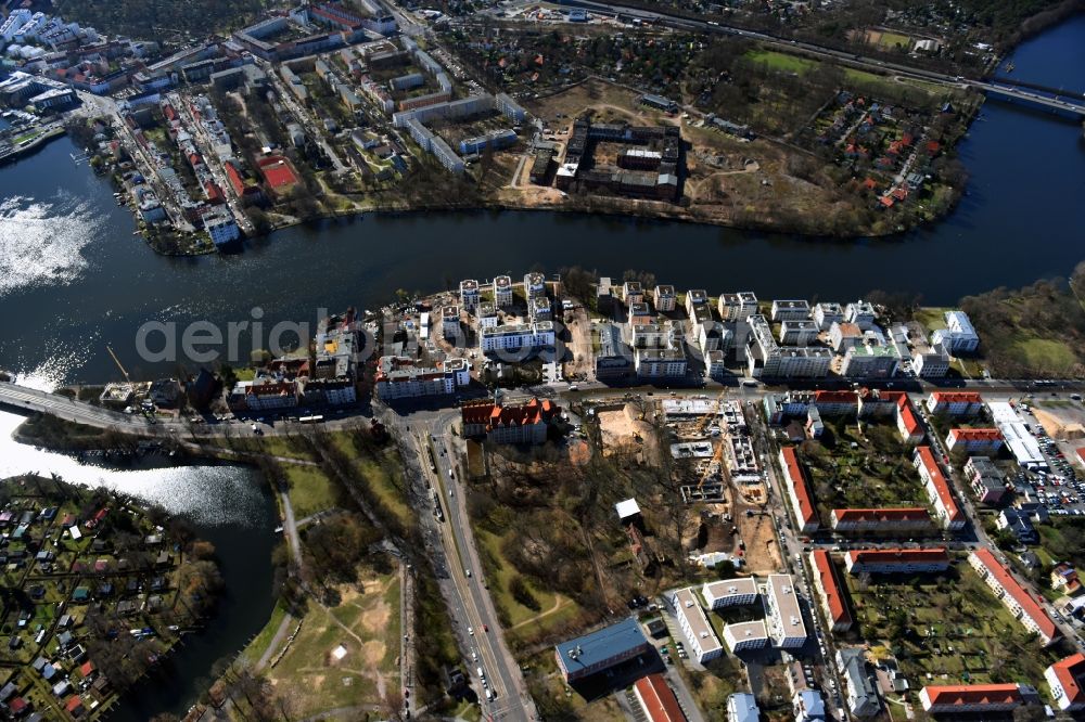 Berlin from above - Riparian zones on the course of the river the Dahme in the district Koepenick in Berlin