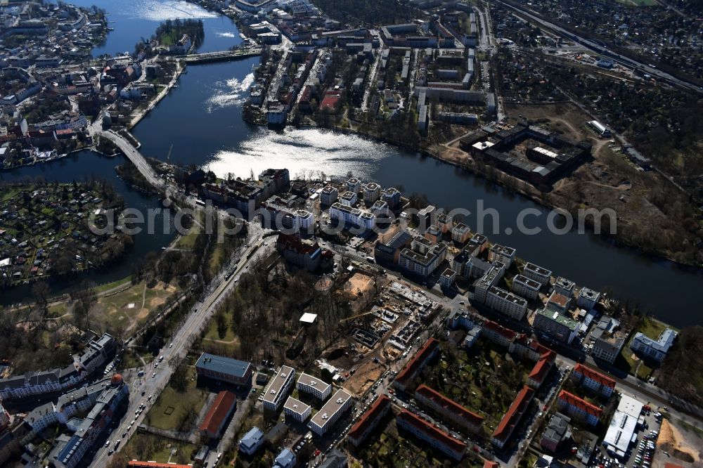 Berlin from the bird's eye view: Riparian zones on the course of the river the Dahme in the district Koepenick in Berlin