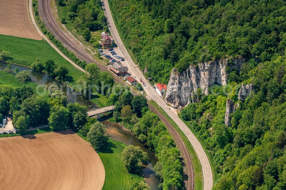 Aerial image Engelswies - Riparian zones on the course of the river of the river Danube in Engelswies in the state Baden-Wuerttemberg, Germany