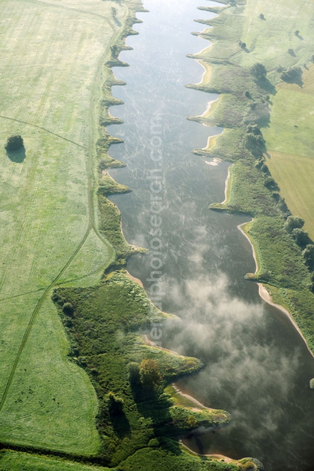 Iserbegka from the bird's eye view: Riparian zones on the course of the river of Elbe in Iserbegka in the state Saxony-Anhalt, Germany