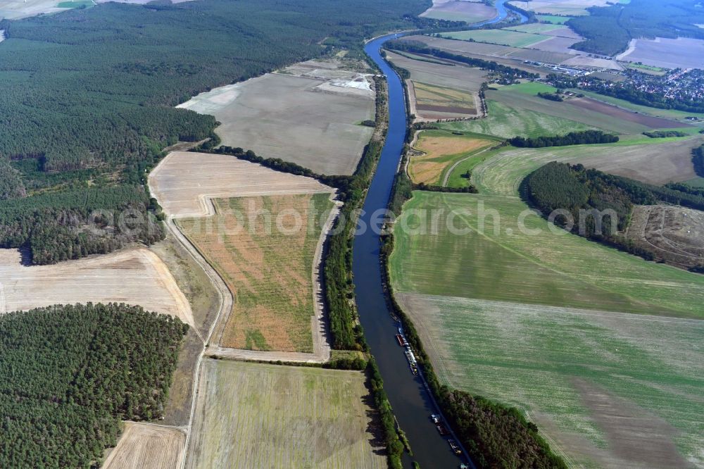 Neuderben from the bird's eye view: Riparian zones on the course of the river of Elbe-Havel-Kanal in Neuderben in the state Saxony-Anhalt, Germany