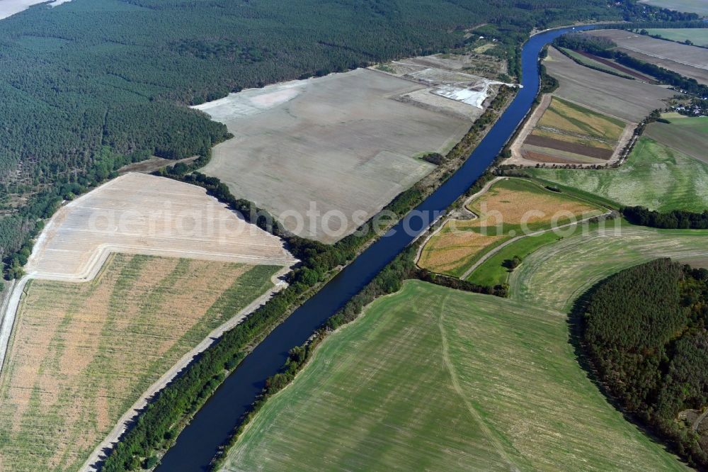 Aerial image Neuderben - Riparian zones on the course of the river of Elbe-Havel-Kanal in Neuderben in the state Saxony-Anhalt, Germany