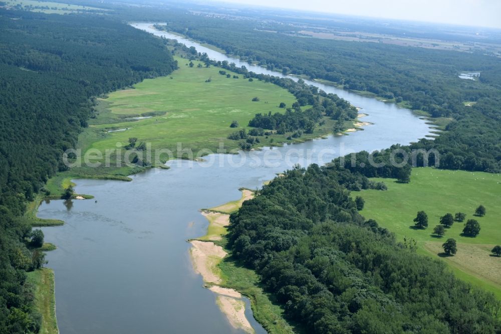 Hohenlepte from the bird's eye view: Riparian zones on the course of the river of the River Elbe in Hohenlepte in the state Saxony-Anhalt, Germany