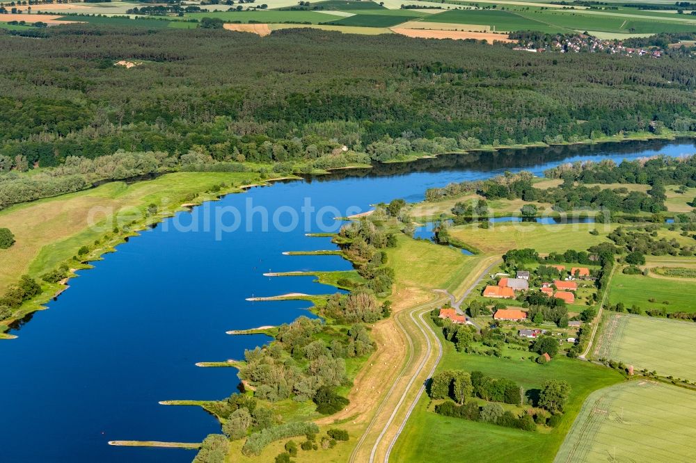 Viehle from above - Riparian zones on the course of the river Elbe in Viehle in the state Lower Saxony, Germany