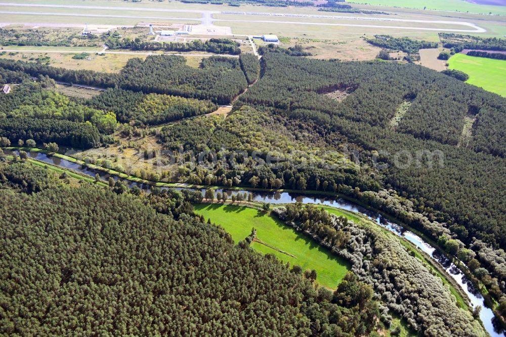 Damm from the bird's eye view: Riparian zones on the course of the river of Elde in Damm in the state Mecklenburg - Western Pomerania, Germany