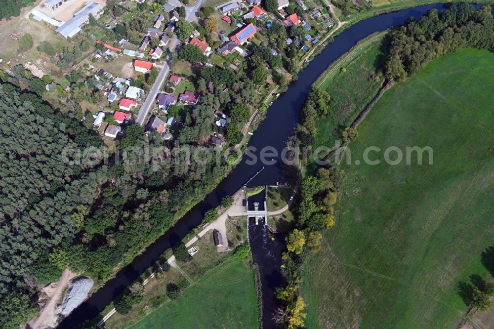 Aerial photograph Damm - Riparian zones on the course of the river of Elde in Damm in the state Mecklenburg - Western Pomerania, Germany