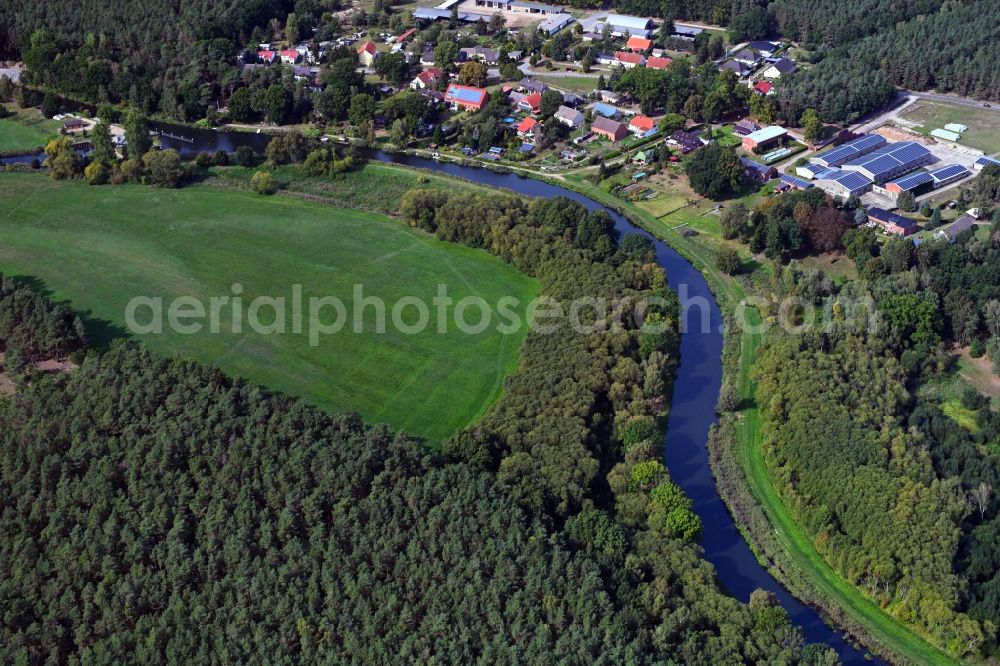 Aerial image Damm - Riparian zones on the course of the river of Elde in Damm in the state Mecklenburg - Western Pomerania, Germany