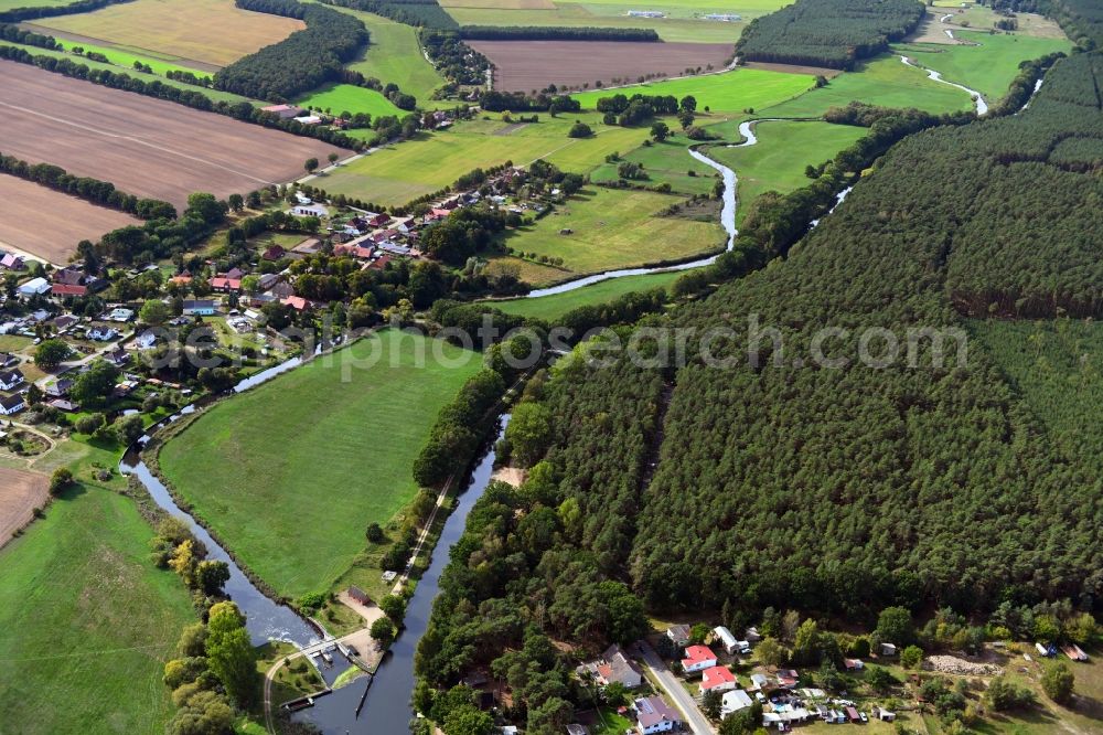 Aerial photograph Damm - Riparian zones on the course of the river of Elde in Damm in the state Mecklenburg - Western Pomerania, Germany