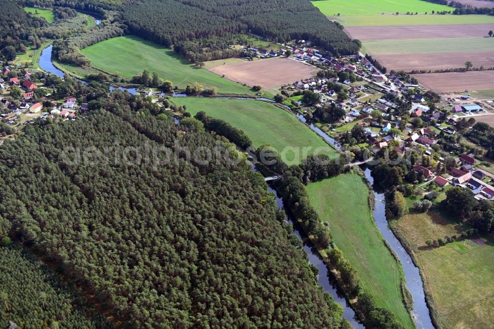 Damm from above - Riparian zones on the course of the river of Elde in Damm in the state Mecklenburg - Western Pomerania, Germany