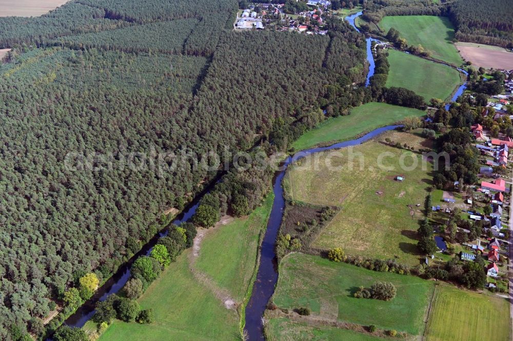 Aerial photograph Damm - Riparian zones on the course of the river of Elde in Damm in the state Mecklenburg - Western Pomerania, Germany