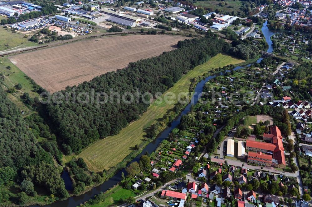 Aerial image Möderitz - Riparian zones on the course of the river of Elde in Moederitz in the state Mecklenburg - Western Pomerania, Germany