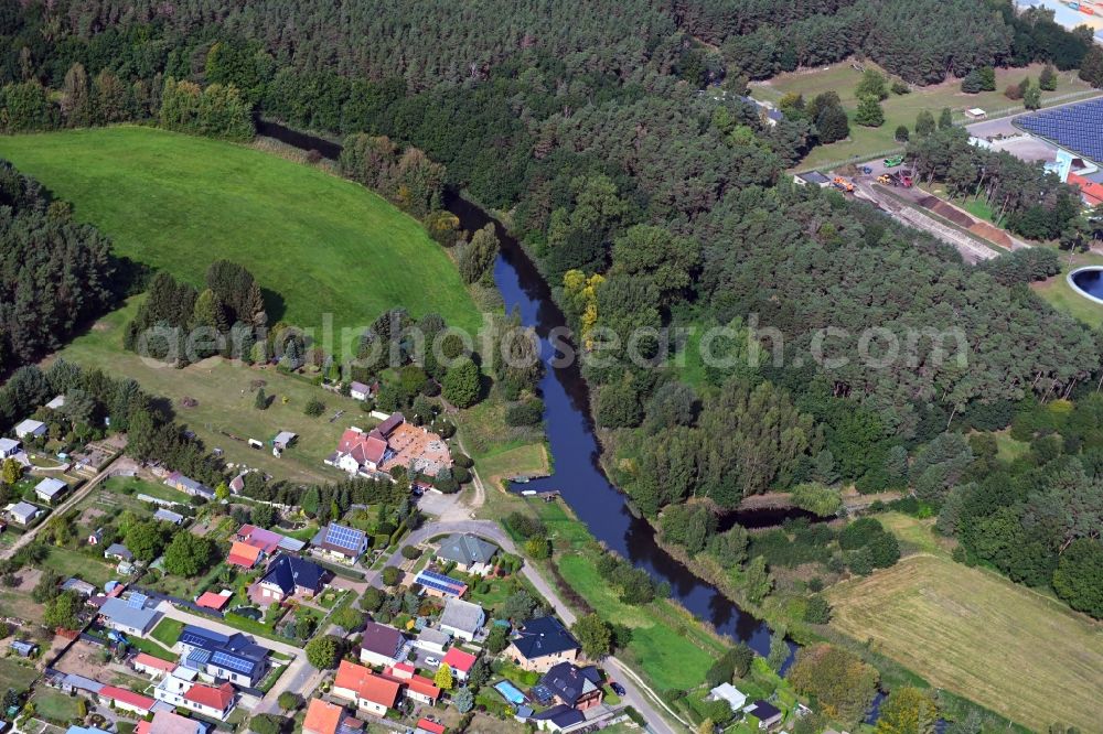 Möderitz from above - Riparian zones on the course of the river of Elde in Moederitz in the state Mecklenburg - Western Pomerania, Germany