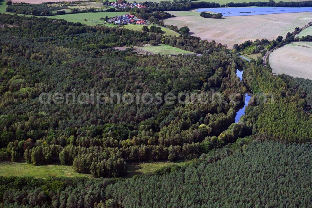 Aerial image Möderitz - Riparian zones on the course of the river of Elde in Moederitz in the state Mecklenburg - Western Pomerania, Germany