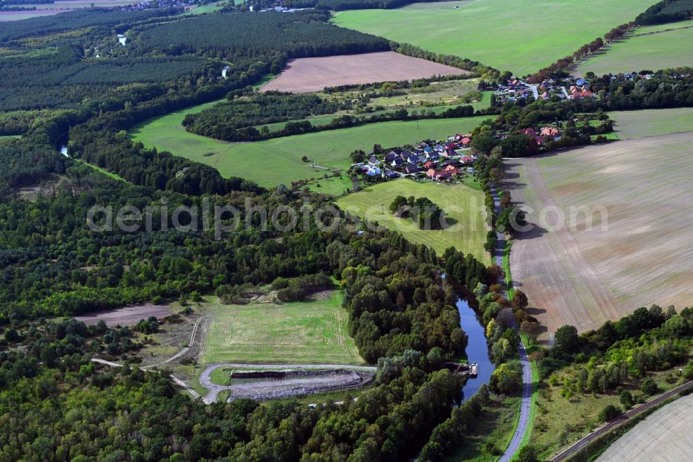 Möderitz from above - Riparian zones on the course of the river of Elde in Moederitz in the state Mecklenburg - Western Pomerania, Germany