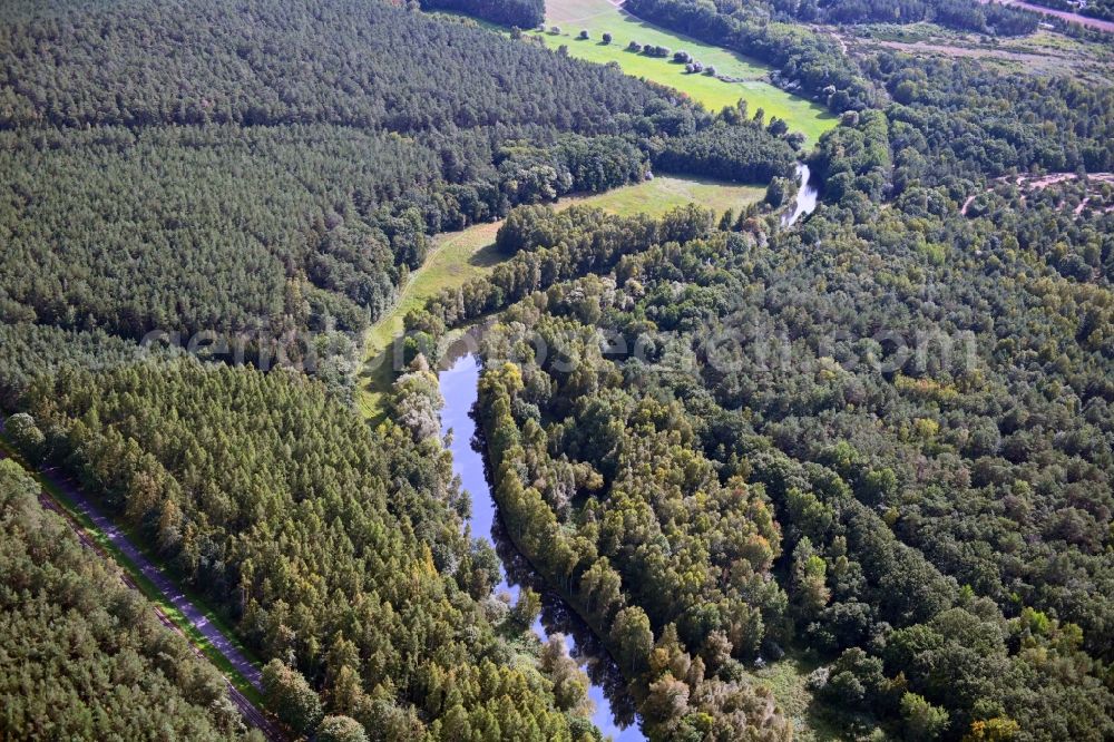 Aerial image Möderitz - Riparian zones on the course of the river of Elde in Moederitz in the state Mecklenburg - Western Pomerania, Germany