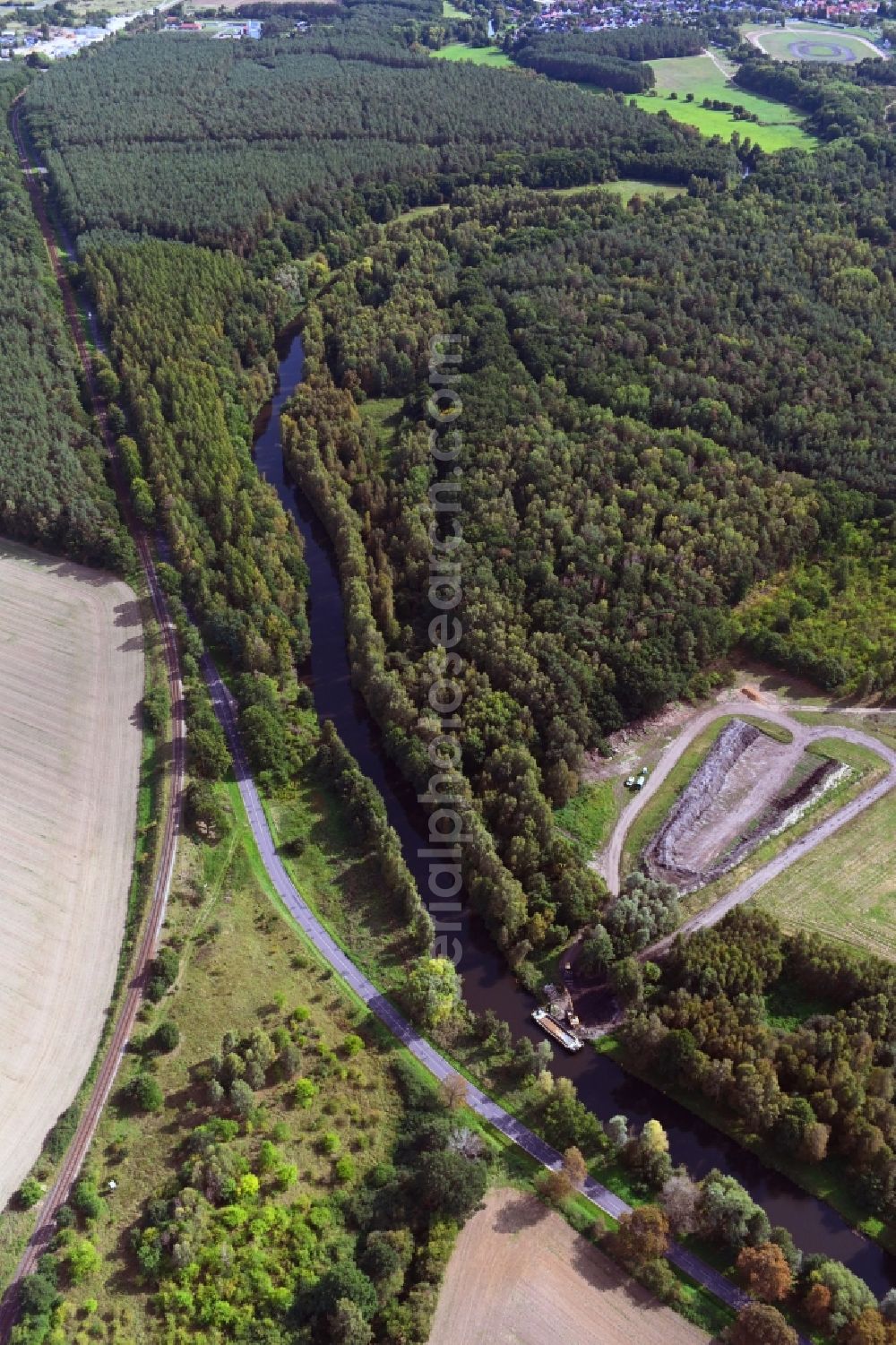 Möderitz from above - Riparian zones on the course of the river of Elde in Moederitz in the state Mecklenburg - Western Pomerania, Germany