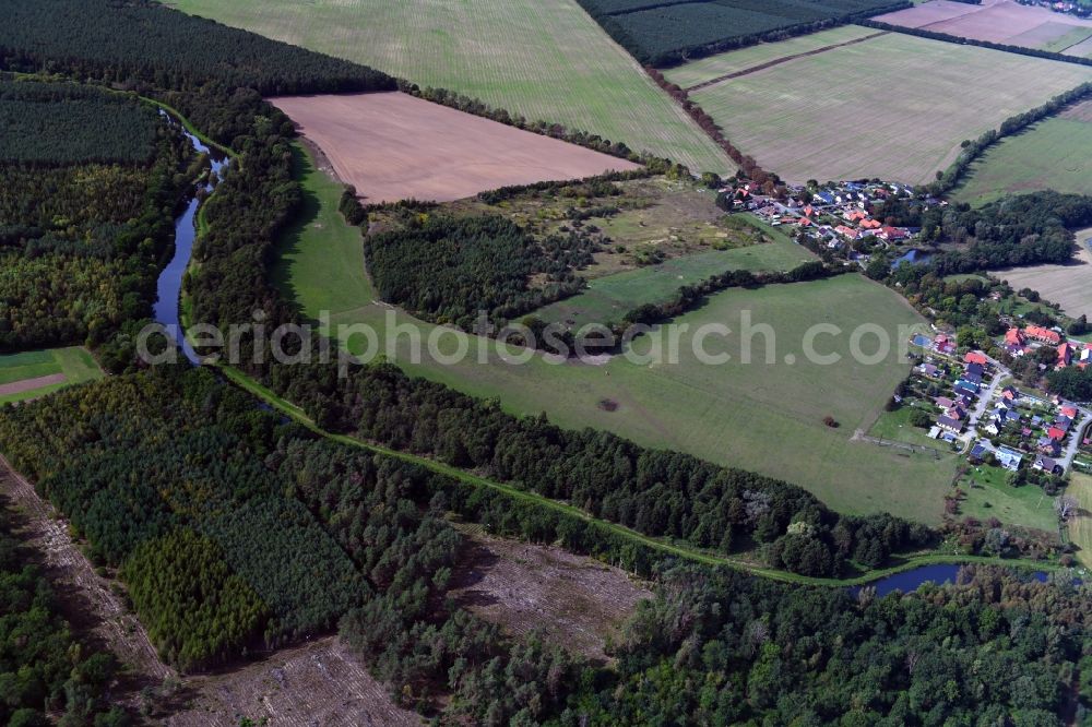 Möderitz from above - Riparian zones on the course of the river of Elde in Moederitz in the state Mecklenburg - Western Pomerania, Germany