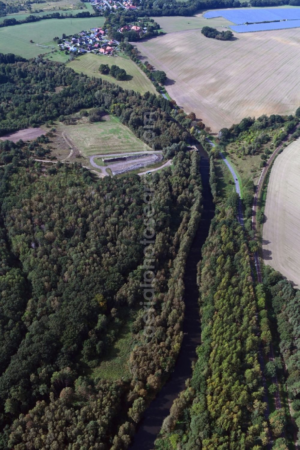 Aerial image Möderitz - Riparian zones on the course of the river of Elde in Moederitz in the state Mecklenburg - Western Pomerania, Germany