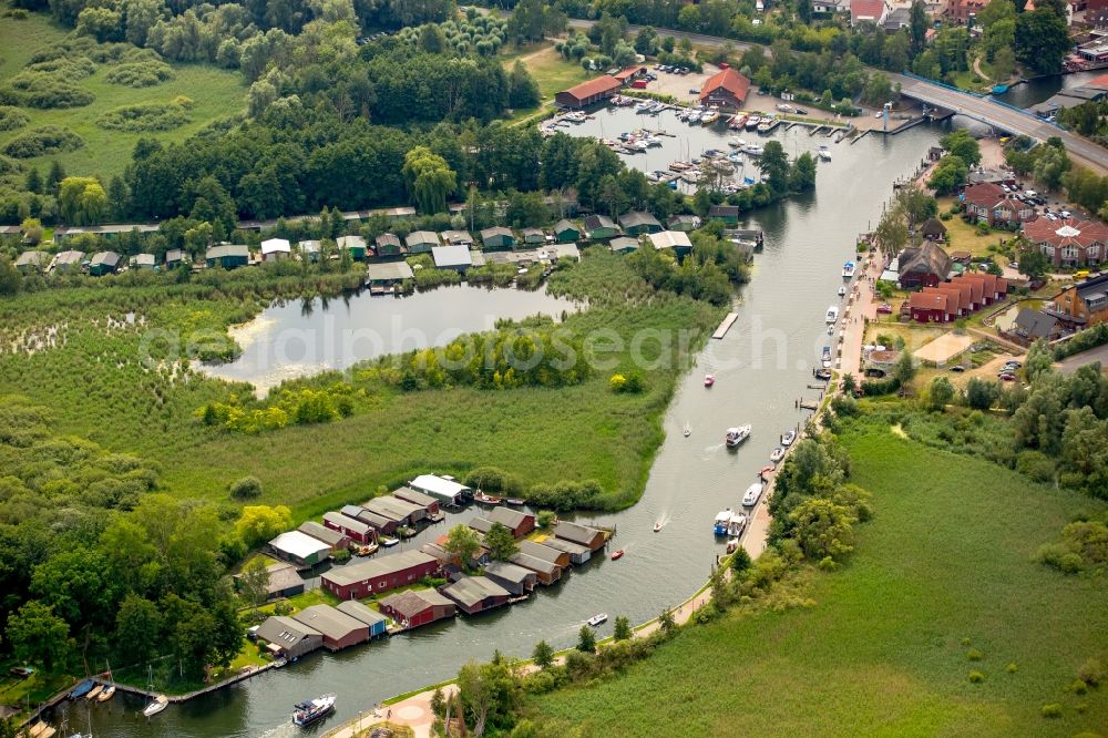 Plau am See from above - Riparian zones on the course of the river Elde in Plau am See in the state Mecklenburg - Western Pomerania