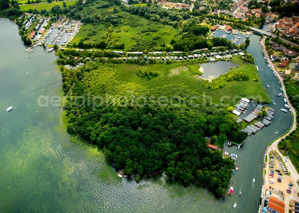 Aerial image Plau am See - Riparian zones on the course of the river Elde in Plau am See in the state Mecklenburg - Western Pomerania