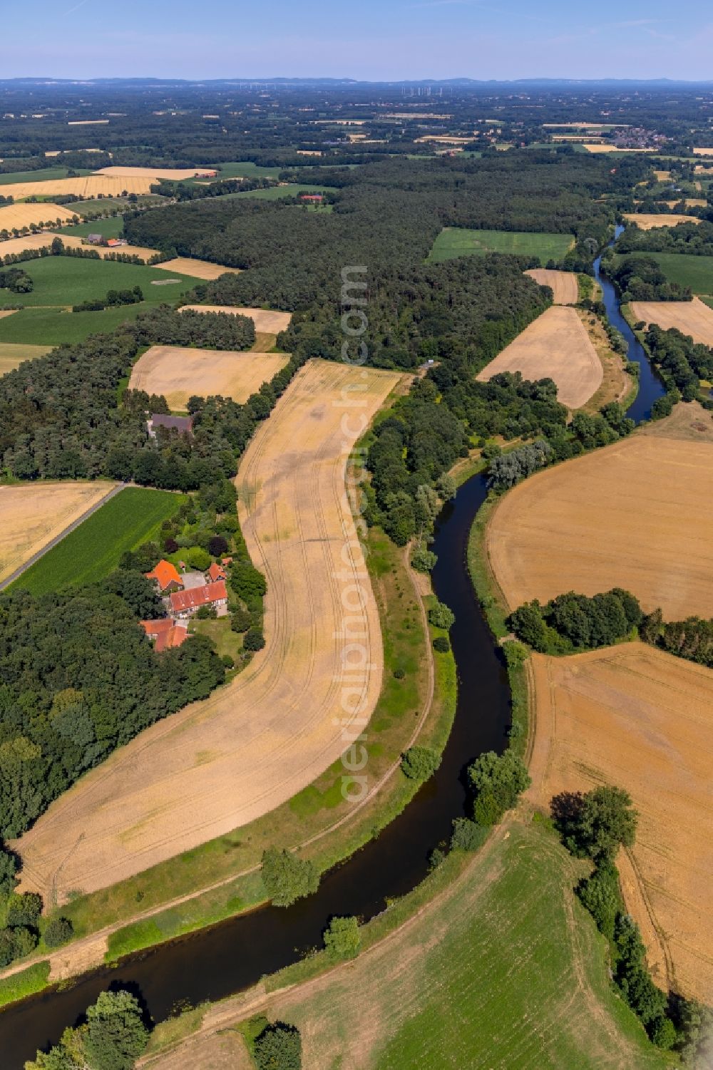 Telgte from the bird's eye view: Riparian zones on the course of the river of Ems in Telgte in the state North Rhine-Westphalia, Germany