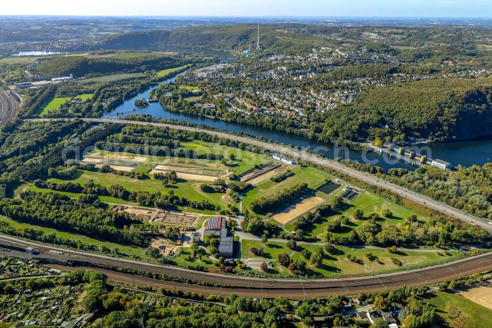 Aerial image Hagen - Riparian zones on the course of the river along the Autobahn A1 in Hagen in the state North Rhine-Westphalia, Germany