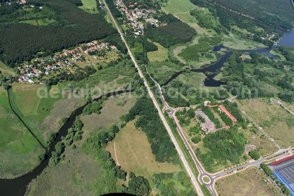 Aerial image Wusterwitz - Course of the river Die Fahrt between Kirchmoeser and Wusterwitz in the state of Brandenburg. The river connects the lakes Wendsee in the North and Grosser Wusterwitzer See in the South