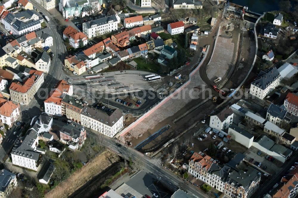 Aerial image Döbeln - Expansion and securing construction sites to the shore areas of the river course of Flutmulde in Doebeln in Saxony