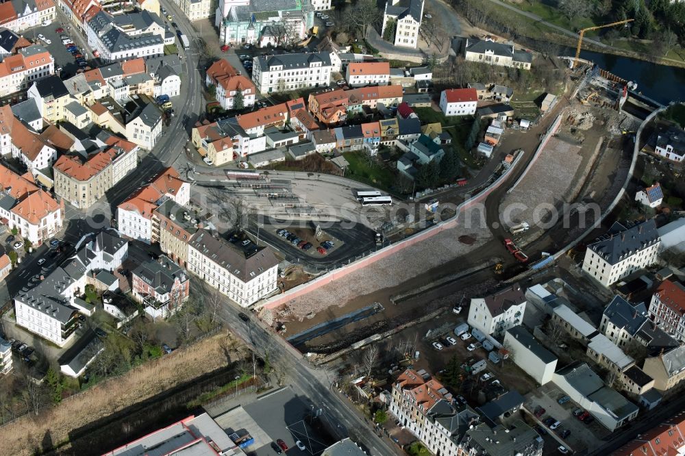 Aerial photograph Döbeln - Expansion and securing construction sites to the shore areas of the river course of Flutmulde in Doebeln in Saxony