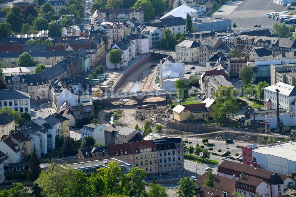 Aerial photograph Döbeln - Expansion and securing construction sites to the shore areas of the river course of Flutmulde in Doebeln in Saxony