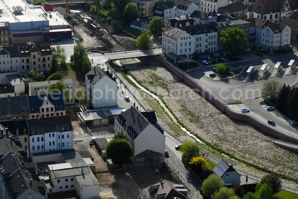 Aerial image Döbeln - Expansion and securing construction sites to the shore areas of the river course of Flutmulde in Doebeln in Saxony