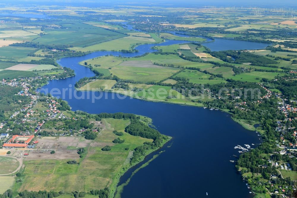 Aerial image Töplitz - Riparian zones on the course of the river the Havel in Toeplitz in the state Brandenburg, Germany