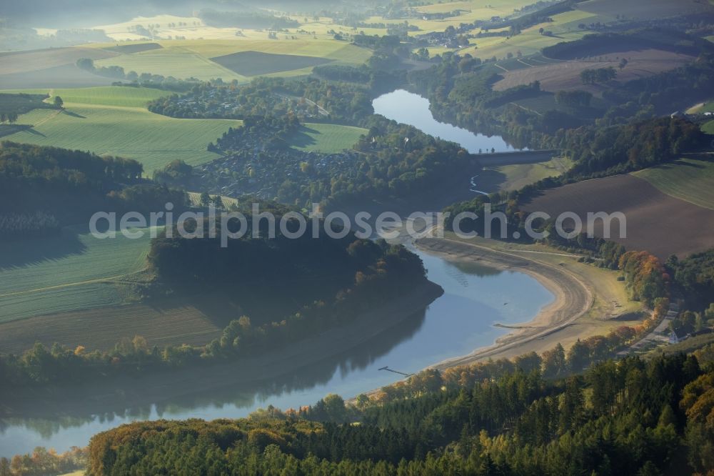 Aerial image Meschede - Riparian zones on the course of the river Henne in Meschede in the state North Rhine-Westphalia