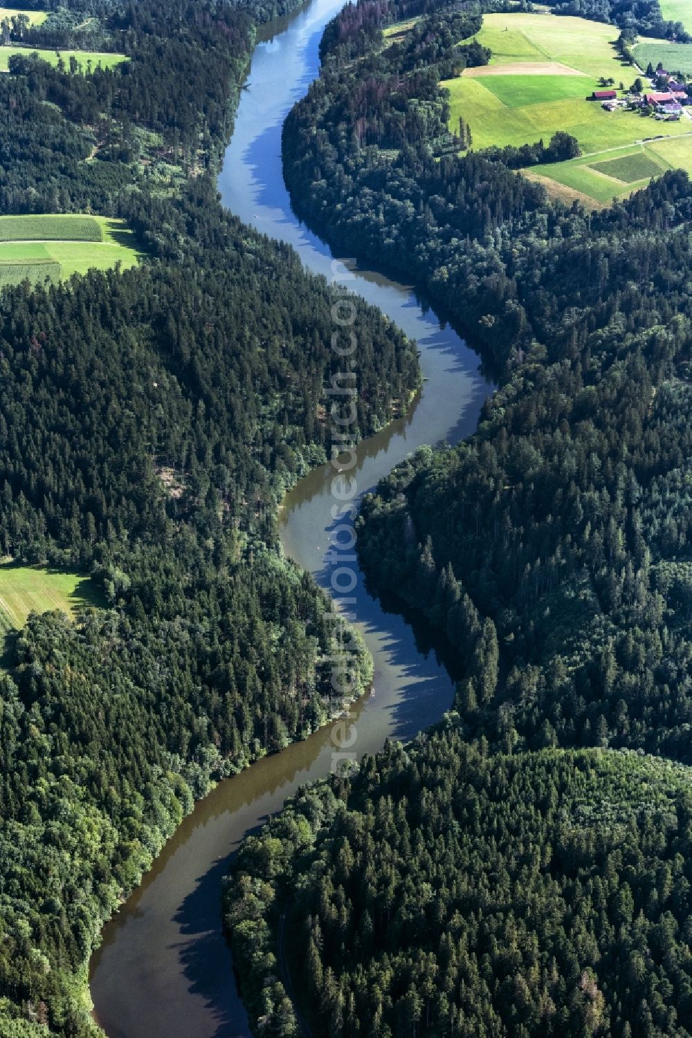 Aerial image Salzweg - Riparian zones on the course of the river of Ilz in Salzweg in the state Bavaria, Germany