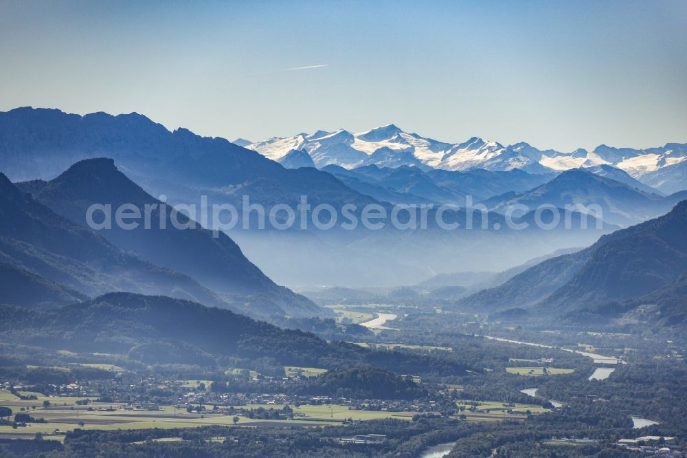 Nußdorf am Inn from above - Riverside areas on the river course of the Inn overlooking the Alps in Nussdorf am Inn in the state of Bavaria, Germany