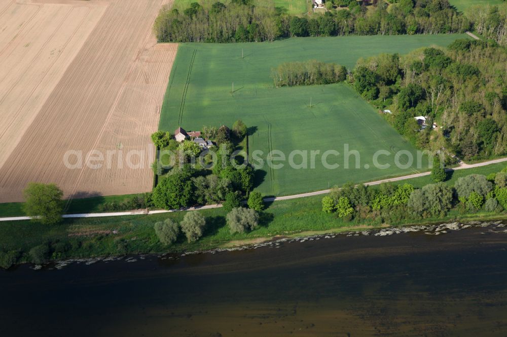 Aerial image Nevoy - Riparian zones on the course of the river in agricultural fields in Nevoy in Centre, France