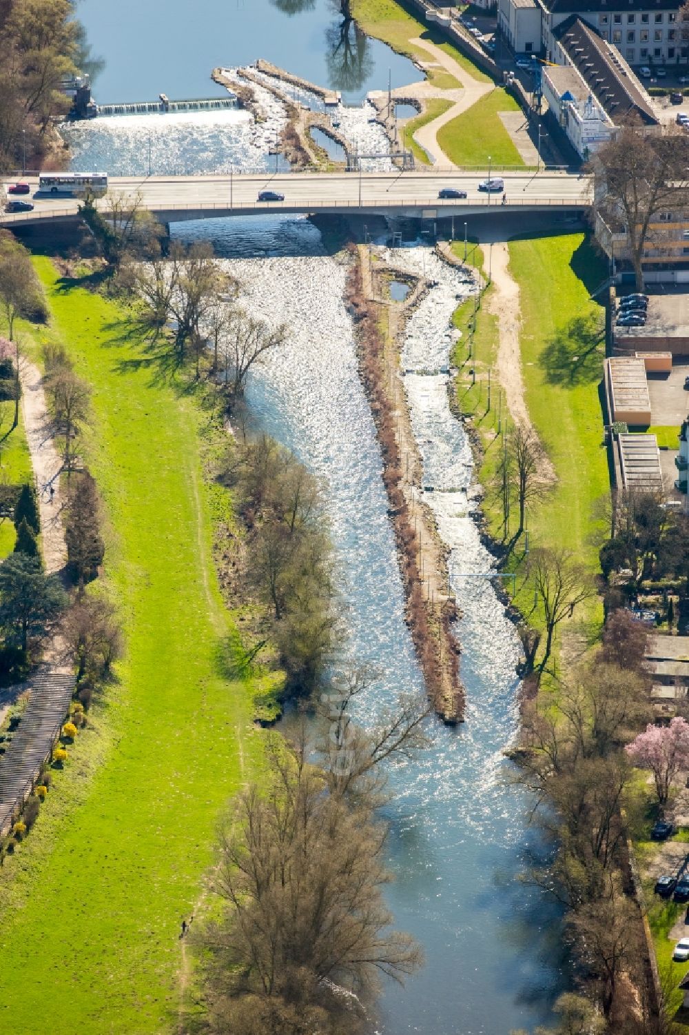 Hagen from above - Riparian zones on the course of the river of Lenne in the district Hohenlimburg in Hagen in the state North Rhine-Westphalia