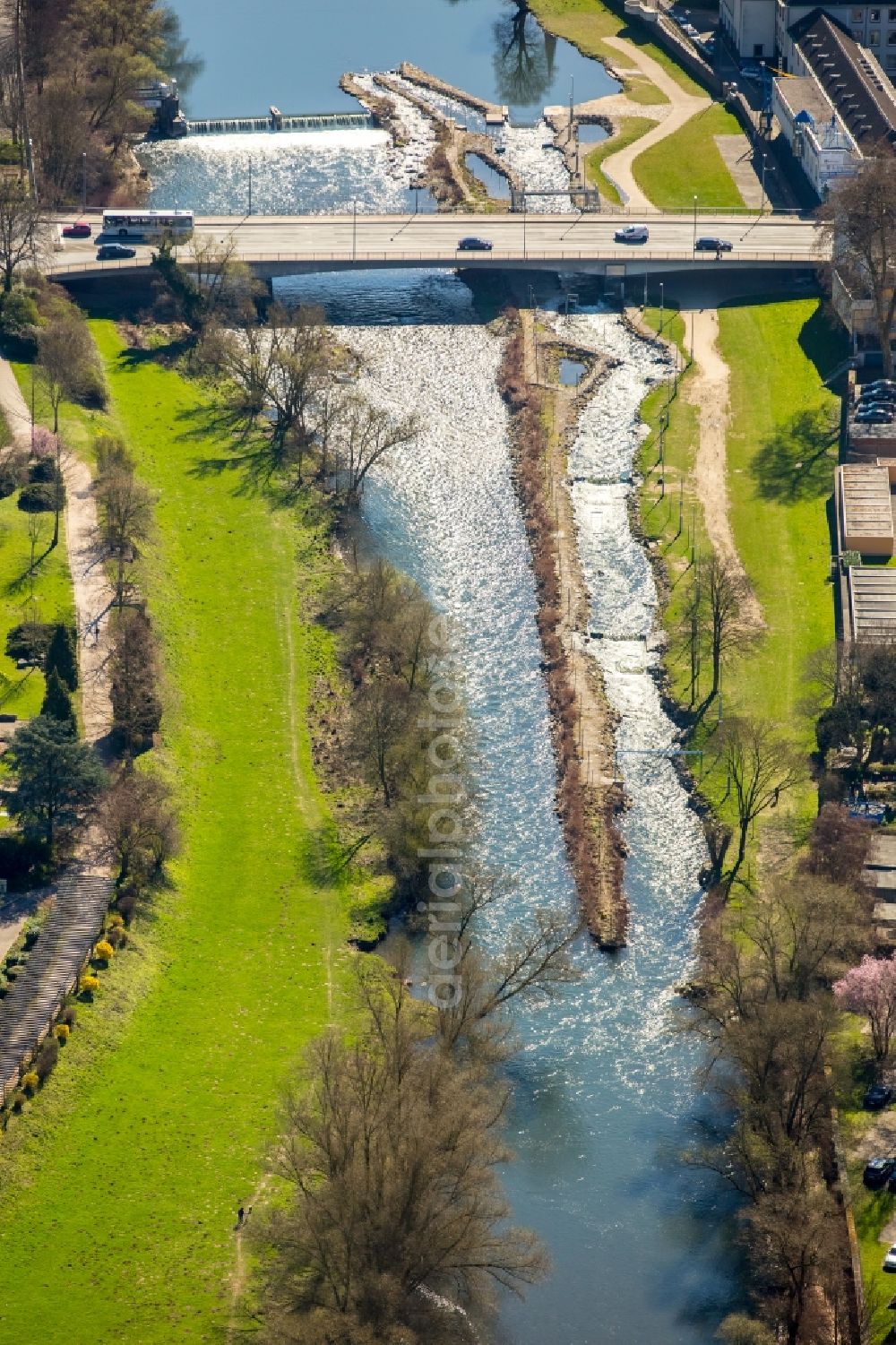 Aerial image Hagen - Riparian zones on the course of the river of Lenne in the district Hohenlimburg in Hagen in the state North Rhine-Westphalia