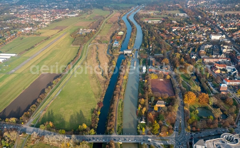 Aerial image Hamm - Riparian zones on the course of the Lippe river and the Datteln Hamm canal in Hamm in the state North Rhine-Westphalia