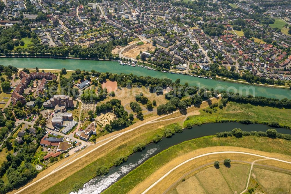 Dorsten from above - Riparian zones on the course of the river of Lippe in Dorsten in the state North Rhine-Westphalia, Germany