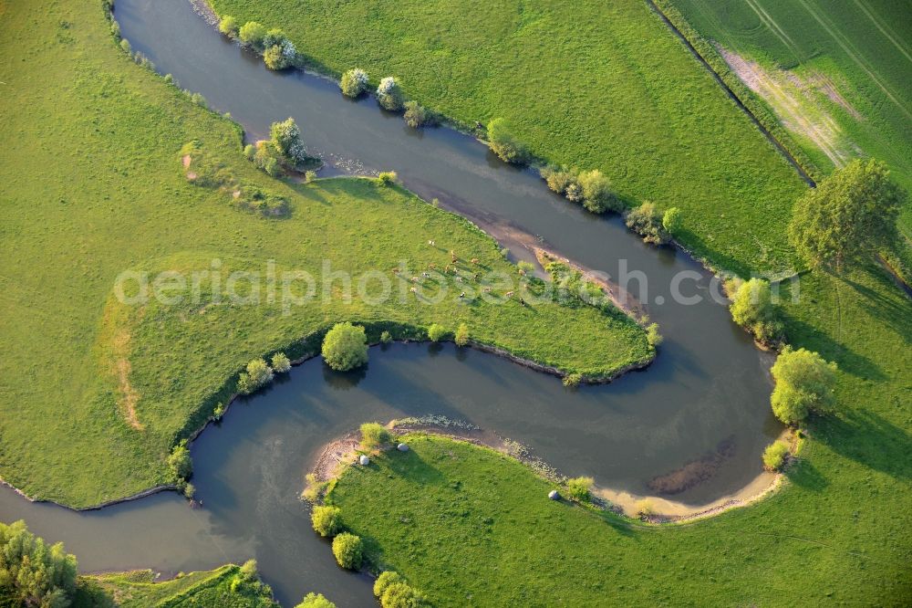 Ahlen from above - Riparian zones on the course of the river Lippe in Ahlen in the state North Rhine-Westphalia