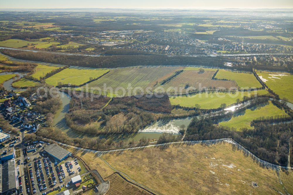 Werne from above - Riparian zones on the course of the river of Lippe in Werne at Ruhrgebiet in the state North Rhine-Westphalia, Germany