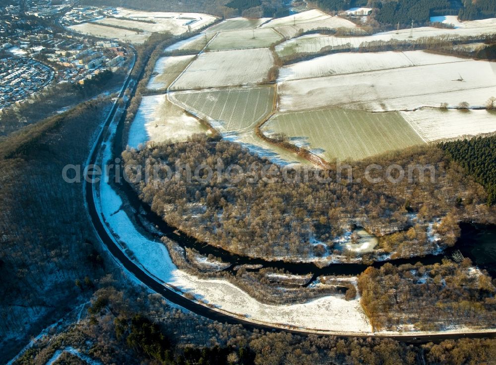 Aerial image Neheim - Riparian zones on the course of the river Moehne in Neheim in the state North Rhine-Westphalia