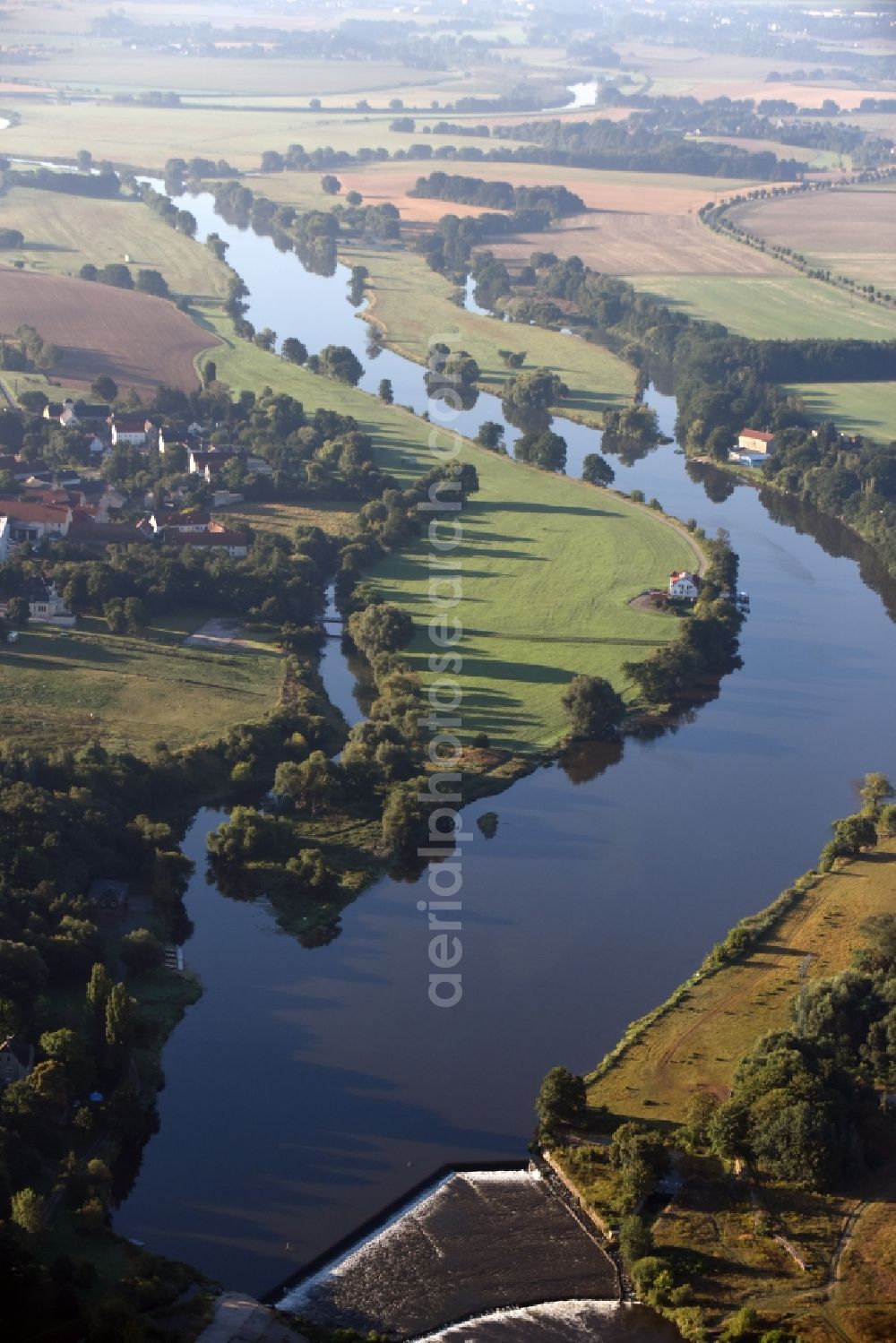 Dehnitz from above - Riparian zones on the course of the river der Mulde in Dehnitz in the state Saxony