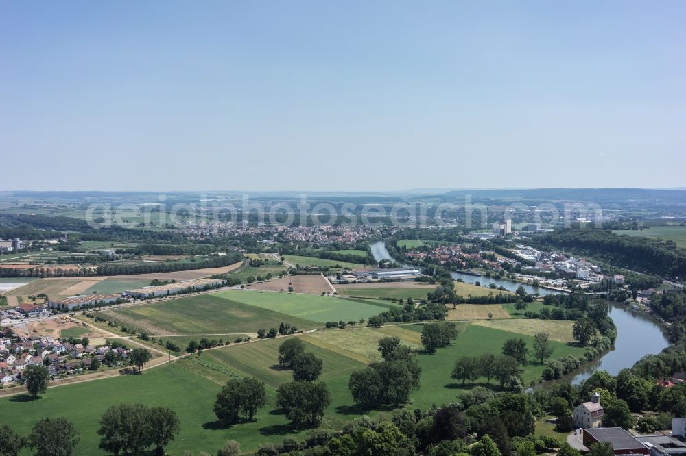 Offenau from above - Riparian zones on the course of the river Neckar in Offenau in the state Baden-Wuerttemberg