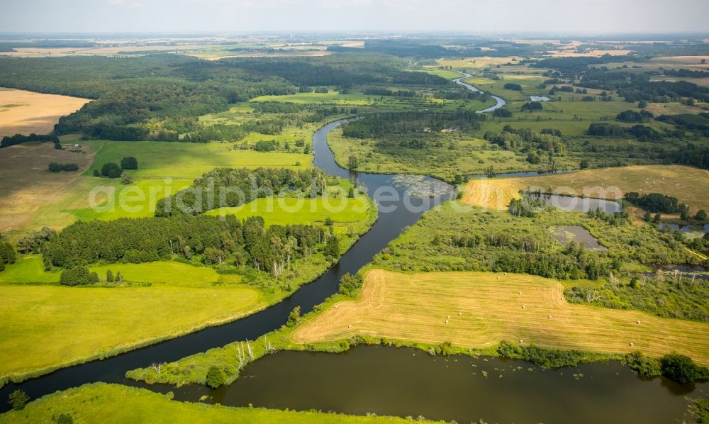 Schönfeld from the bird's eye view: Riparian zones on the course of the river Peene in Schoenfeld in the state Mecklenburg - Western Pomerania