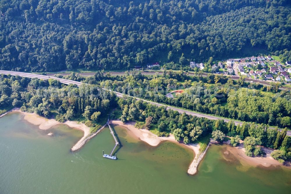 Andernach from above - Riparian zones on the course of the river of the Rhine river in Andernach in the state Rhineland-Palatinate, Germany