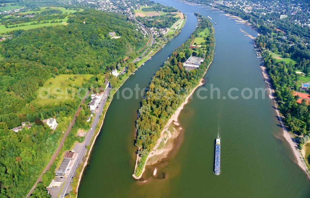 Aerial photograph Bad Honnef - Riparian zones on the course of the river of the Rhine river in Bad Honnef in the state North Rhine-Westphalia, Germany